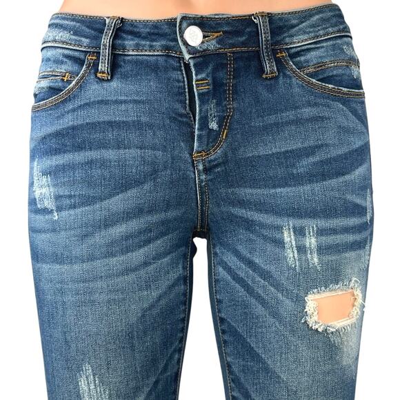 Bebe Women's Blue Distressed Low Rise Stretch Casual Skinny Denim Jeans Size 24 - Picture 4 of 6